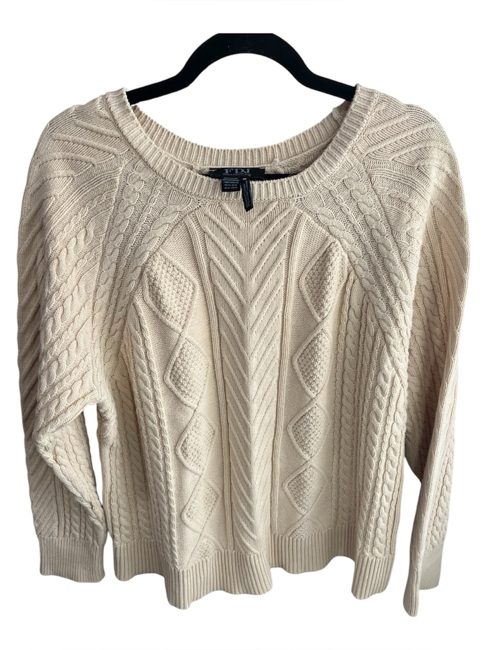 FDJ French Dressing Jeans Canada Cream Cable knit Crewneck Cotton Blend XL